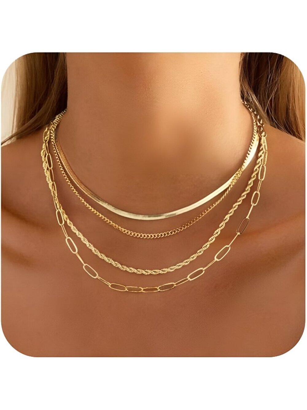 Gold/Silver Necklaces Stack For Women,14K Gold/Sterling Silver Plated Simple